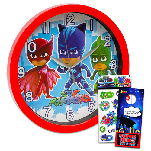 Disney PJ Masks Wall Clock for Boys Room - PJ Masks Room Decor Bundle with 9.75" PJ Masks Wall Clock Plus Stickers and More for Kids | PJ Masks Gifts