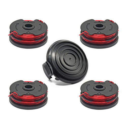 WETOOLPLUS 0.065'' Replacement Trimmer Spools & Cap Cover for Hyper Tough Weed Eater String Trimmer, Compatible with Hyper Tough GGT500WU, HT18-401-004-01,HT-21-401-002-04, Black Red, 4+1 Pack