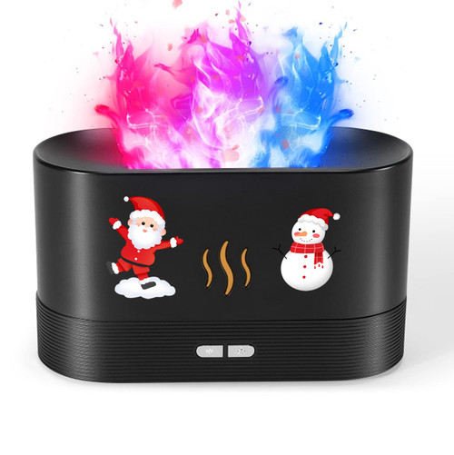 Colorful Flame Air Aroma Diffuser Humidifier, Upgraded 7 Flame Colors Noiseless Essential Oil Diffuser for Home,Office,Yoga with Auto-Off Protection 180ml 8Hours (Black-Wood)