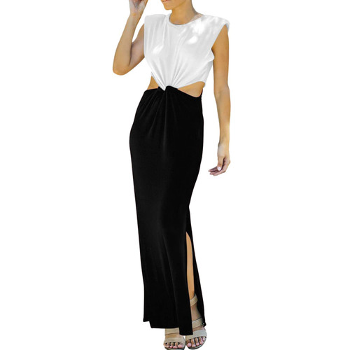 Off Shoulder Maxi Dresses for Women Womens Side Cutout Summer Long Bodycon Dress Sleeveless Slit Club Party Maxi Dresses White