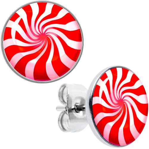 Body Candy 20G Stainless Steel Holiday Peppermint Candy Christmas Pierced Stud Earrings Set for Women