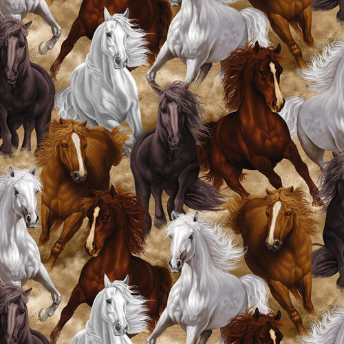 Timeless Treasures Wild Horses Running Horses Multicolor Premium Quality 100% Cotton Fabric by The Yard.