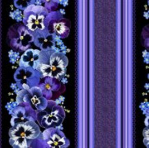 Timeless Treasures Pansy Paradise 11 Inch Stripe Fabric Black Cotton Fabric