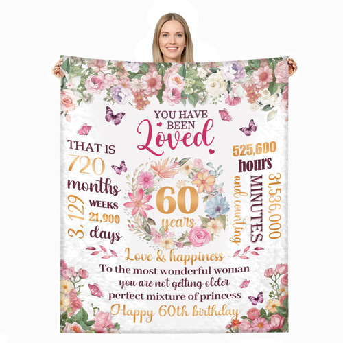 SJEFOJ 60th Birthday Gifts for Women Blanket 50" x 60", 60th Birthday Decorations Women, Happy 60th Birthday Gift Ideas, Gifts for 60 Year Old Women 1963, Gifts for Woman Turning 60 Throw Blanket