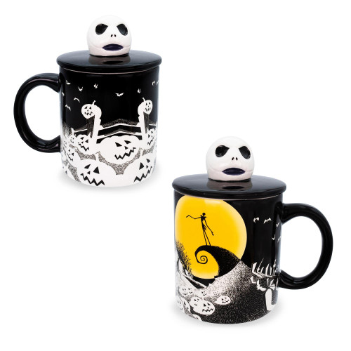 Disney The Nightmare Before Christmas Jack Skellington Spiral Hill 18-Ounce Ceramic Mug With Sculpted Lid