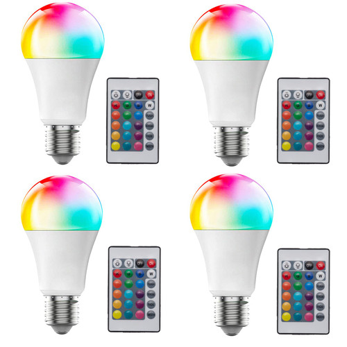 nailastro LED Color Changing Light Bulb with Remote, A19 E27 White 5W 450LM Dimmable RGBW LED Light Bulb,12 Color Choices for Bedroom Indoor - 4PCS