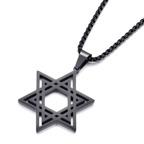 MOO&LEE Men's Stainless Steel Pendant Necklace Jewish Star of David with 24 Inches Link Chain, Black MOO&LEE Men's Stainless Steel Pendant Necklace Jewish Star of David with 24 Inches Link Chain, Black