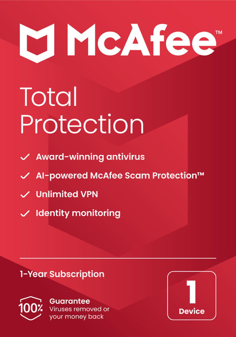 McAfee Total Protection 2023 + New Device Setup | Amazon Exclusive | 1 Device | Antivirus Internet Security Software | VPN, Password Manager, Dark Web Monitoring | 1 Year Subscription | Key Card
