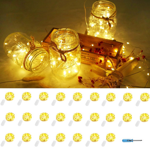 LoveNite 25 Pack Fairy Lights Battery Operated, 6.6ft 20 LED Mini String Lights Waterproof Twinkle Lights Copper Wire Lights for Wedding Party Mason Jars Centerpieces Table Decor (Warm White) LoveNite 25 Pack Fairy Lights Battery Operated, 6.6ft 20 LED Mini String Lights Waterproof Twinkle Lights Copper Wire Lights for Wedding Party Mason Jars Centerpieces Table Decor (Warm White)