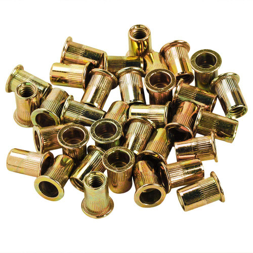HIFROM 100pcs Rivet Nut Zinc Plated Carbon Steel Insert UNC 5/16-18 Flat Head Threaded Nuts, Knurled Body Rivet Nut
