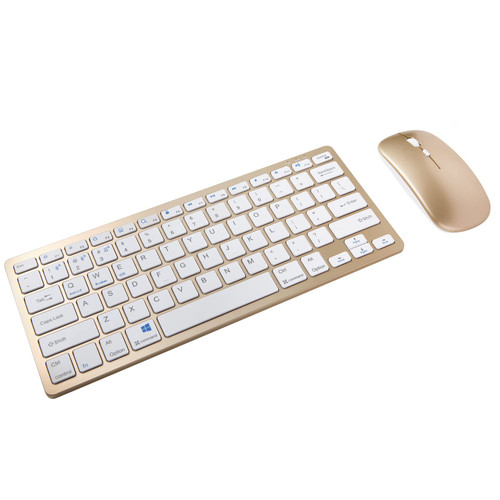Bluetooth Wireless Keyboard and Mouse Combo, Ultra Thin Portable Multi-Device Wireless Keyboard and Mouse Combo for Windows, Computer, iPad, MacBook, Tablet, Laptop, PC,Desktop-Gold