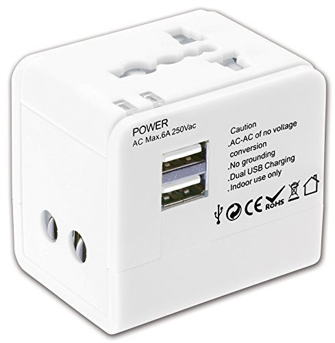 Lewis N Clark Global Adapter with 2.4a Dual USB Charger, White