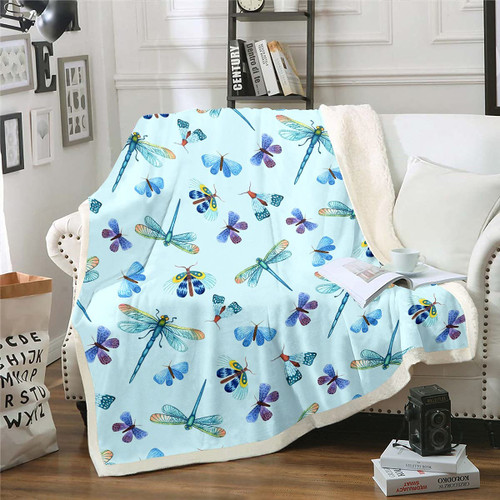 Dragonfly Sherpa Blanket Butterfly Fleece Throw Blanket Blue Butterflies Dragonflies Print Plush Blanket for Boys Girls Kids Room Decor Animal Fuzzy Blanket for Sofa Bed Couch, Throw 50x60 Inch Dragonfly Sherpa Blanket Butterfly Fleece Throw Blanket Blue Butterflies Dragonflies Print Plush Blanket for Boys Girls Kids Room Decor Animal Fuzzy Blanket for Sofa Bed Couch, Throw 50x60 Inch