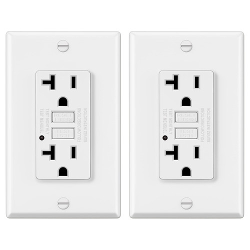 ELECTECK 20 Amp GFCI Outlets, Non-Tamper Resistant, Decor GFI Receptacles with LED Indicator, Ground Fault Circuit Interrupter, Wallplate Included, ETL Listed, White, 2 Pack