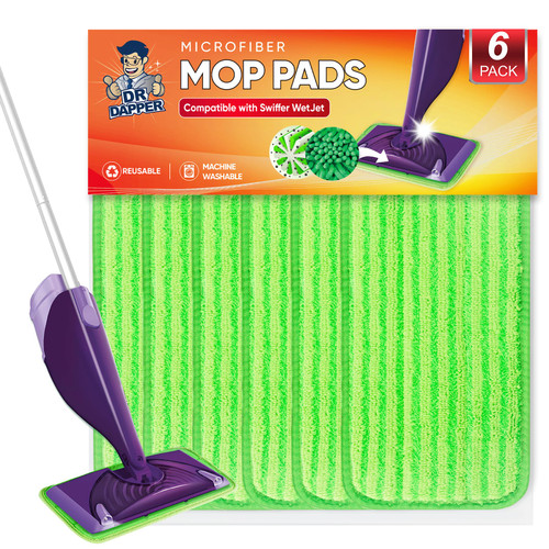 DR DAPPER Reusable Mop Pad Wet Jet Refills Compatible with Swiffer WetJet Mop, 6 Pack Wet Jet Pads, Microfiber Mop Pad Refills for Floor Mopping and Cleaning, Wet & Dry Use for Swiffer Wet Jet Pads DR DAPPER Reusable Mop Pad Wet Jet Refills Compatible with Swiffer WetJet Mop, 6 Pack Wet Jet Pads, Microfiber Mop Pad Refills for Floor Mopping and Cleaning, Wet & Dry Use for Swiffer Wet Jet Pads