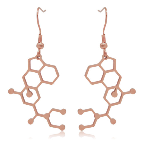 LSD Lysergic Acid Diethylamide Molecule Stainless Steel Dangle Earrings (Rose Gold)