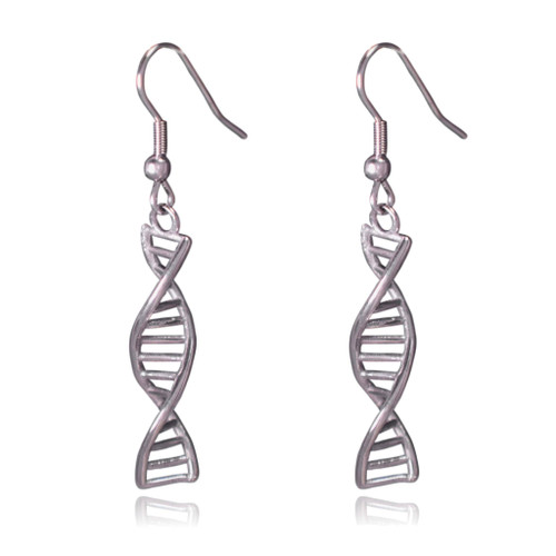 DNA Double Helix Science Stainless Steel Dangle Earrings (Steel)
