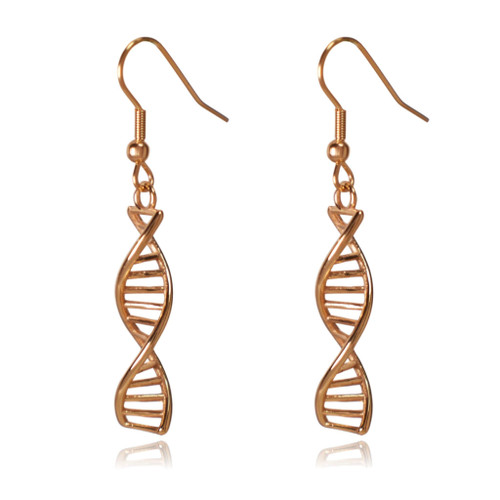 DNA Double Helix Science Stainless Steel Dangle Earrings (Gold)