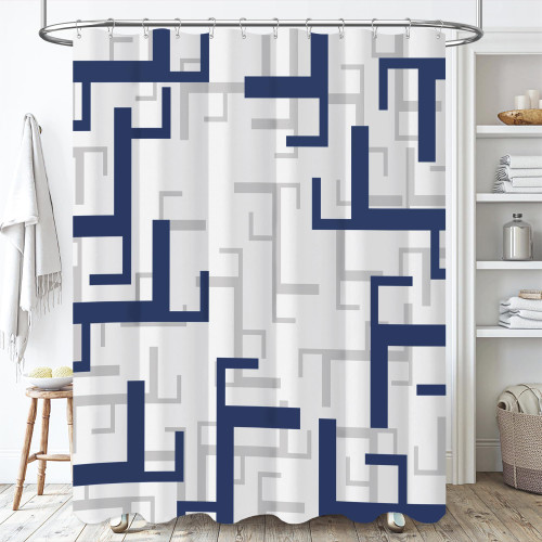 BTTN Navy Blue Shower Curtain - Modern Geometric Fabric Shower Curtain Set with 12 Plastic Hooks, Water Repellent, Machine Washable, Hotel Spa Luxury Cloth Shower Curtains for Bathroom Decor - 72x72