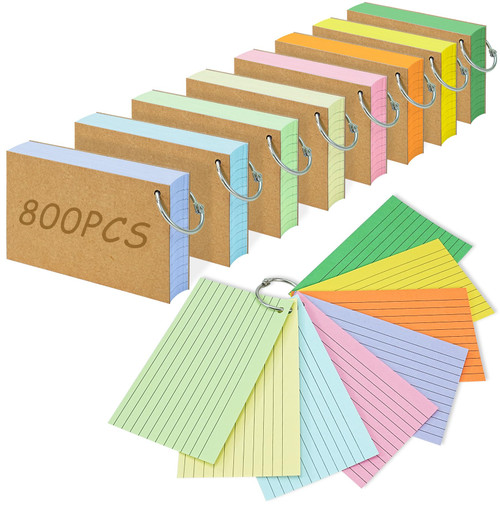 800 PCS Index Cards, 3x5 Inches Colored Flash Cards with Ring, Lined Notecards Ruled Study Card Flashcards Heavy Note Cards for Studying, Learning, School, College 800 PCS Index Cards, 3x5 Inches Colored Flash Cards with Ring, Lined Notecards Ruled Study Card Flashcards Heavy Note Cards for Studying, Learning, School, College