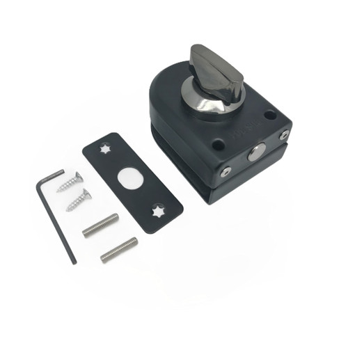 Ranbo 304 Stainless Steel Glass Door Lock Floor Latch Lock Bolt Ground Lock Anti-Theft Security Lock Double Swing Hinged Frameless Push Sliding Gate Lock,Black Finish