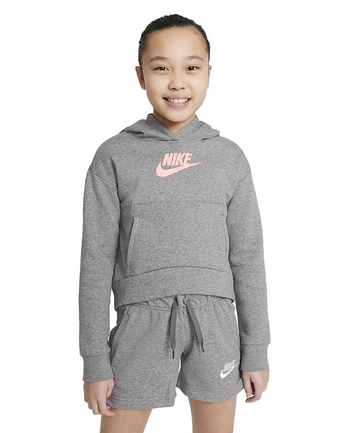 Nike Girl's Sportswear Club Fleece Hoodie (Little Kids/Big Kids) Carbon Heather/Arctic Punch L (14-16 Big Kid) Nike Girl's Sportswear Club Fleece Hoodie (Little Kids/Big Kids) Carbon Heather/Arctic Punch L (14-16 Big Kid)