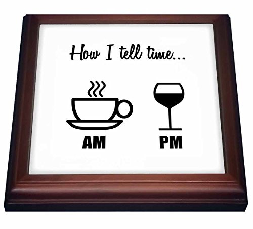 3dRose trv_224611_1 How I Tell Time. Coffee Cup Am Wine Glass Pm Trivet with Ceramic Tile, 8 x 8", Natural