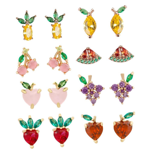 PACKOVE 8 Pairs Tropical Fruit Stud Earrings Fruit Earrings for Cute Earrings for Women Ear Jewelries Women Earrings Womens Earrings Ear Studs Earring Gift Copper Fruit Basket Miss Diamond