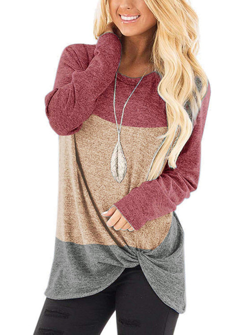 Women's Long Sleeve Tunic Tops Casual Twist Knotted Color Block T Shirts Round Neck Tee Blouse Block Red S Women's Long Sleeve Tunic Tops Casual Twist Knotted Color Block T Shirts Round Neck Tee Blouse Block Red S
