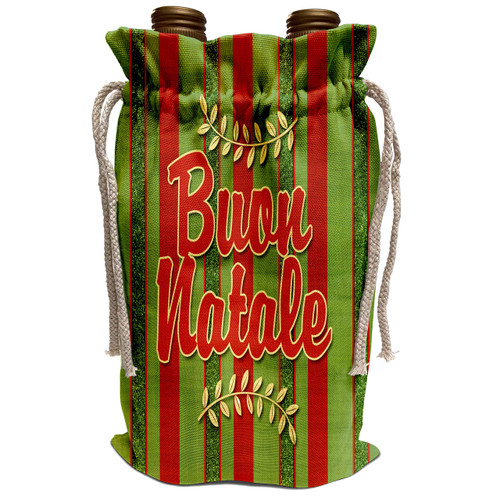 3dRose Doreen Erhardt Christmas Collection - Buon Natale Italian Christmas Festive Stripes in Red and Green - Wine Bag (wbg_245279_1)