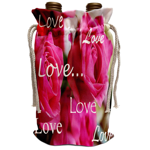 3dRose Yves Creations Roses - Three Pink Roses With Love - Wine Bag (wbg_6904_1)