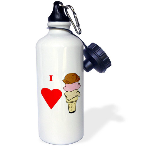 3dRose I Love Ice Cream-Sports Water Bottle, 21 oz, White