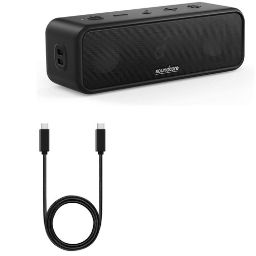 BoxWave Cable Compatible with Soundcore 3 - DirectSync PD Cable (3ft) - USB-C to USB-C (100W), Type C Braided 3ft Charge and Sync Cable - Jet Black
