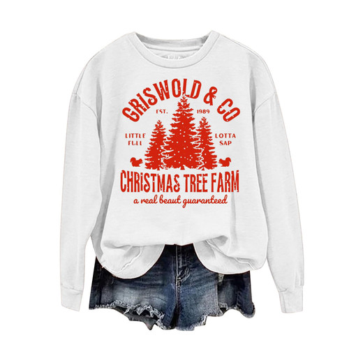 prime deals Funny Christmas Shirts For Women Long Sleeve Graphic Pullover Tops Oversized Crewneck Christmas Sweatshirts ugly christmas shirt women White