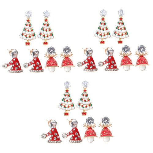 SOIMISS 9 Pairs Christmas Suit Earrings Hoops for Women Santa Hat Earrings Christmas Eardrops Christmas Theme Stud Earrings Christmas Earrings Studs Bell Earrings Alloy Flash The Bell Miss