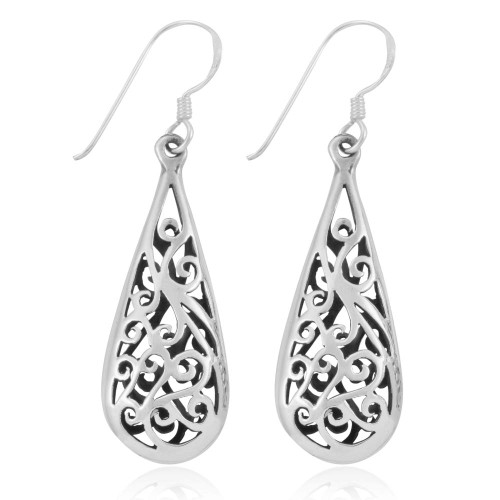 MIMI Sterling Silver Bali Inspired Filigree Teardrop Dangle Earrings MIMI Sterling Silver Bali Inspired Filigree Teardrop Dangle Earrings