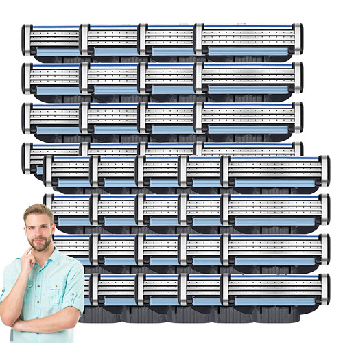 Razor Blades Refills for Mach3, Manual Razor Blades Refills for Gillette Men, Manual Razor Blades Replacement Blades for Gillette, with Dual Lubrication - Precision Cut Stainless Steel Blades