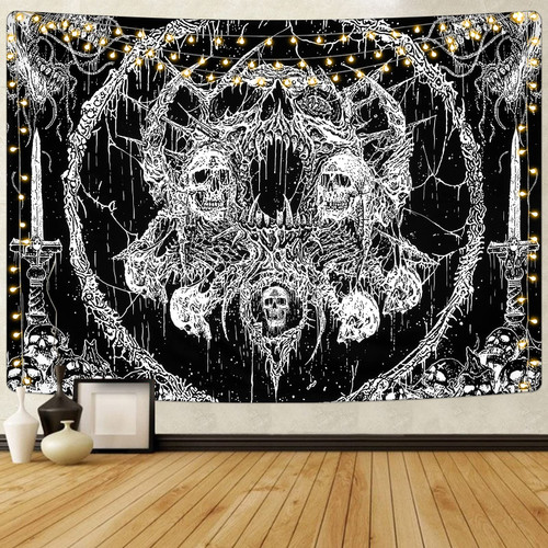 Krelymics Skull Tapestry Black and White Tapestry Aesthetic Tapestries Gothic Skeleton Tapestry Dark Horror Tapestry Wall Hanging for Bedroom(59.1 x 82.7 inches)