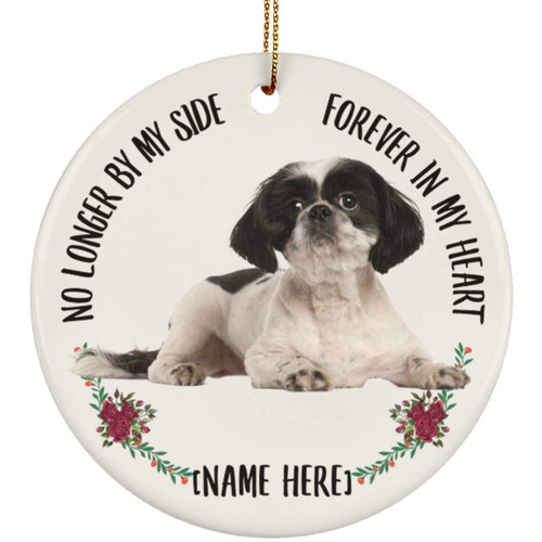 Personalized Name Shih Tzu White Black Forever in My Heart Animal Lovers Gifts 2023 Christmas Tree Ornaments Circle