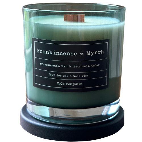 (Frankincense & Myrrh) Wood Wick, 100% Soy, Highly Scented, Hand Poured Soy Candle, 8 oz