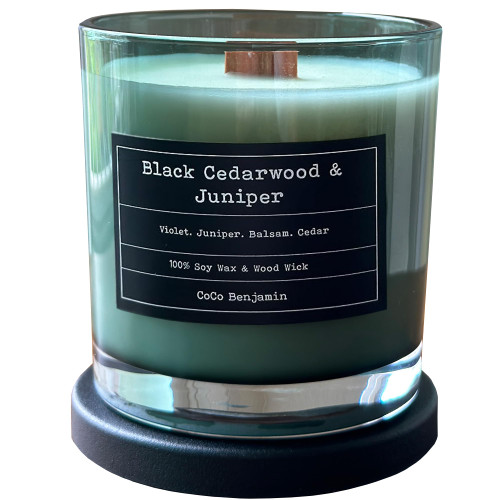 (Black Cedarwood & Juniper) Wood Wick, 100% Soy, Highly Scented, Hand Poured Soy Candle, 8 oz