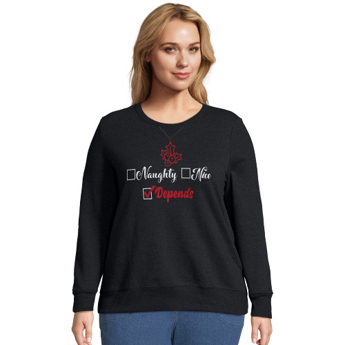 Just My Size Women's Plus Size Ugly Christmas Sweatshirt, Naughty Nice Depends, 28