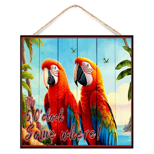 It's Five O'clock Somewhere Wood Home Sign Primitive Decor Distressed Tiki Bar Pool Hot Tub Luau Signs Cute Wood Pallet Wall Plaque Sign for Offices Bedroom Cottage 12x12in