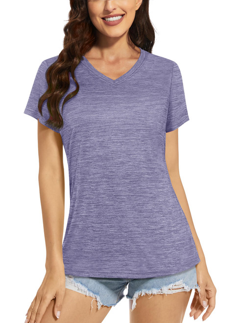 TACVASEN Running Shirts Womens Short Sleeve Workout Shirts Dry Fit Hiking Shirts Quick Dry Yoga Shirts Womens Gym Tops Purple