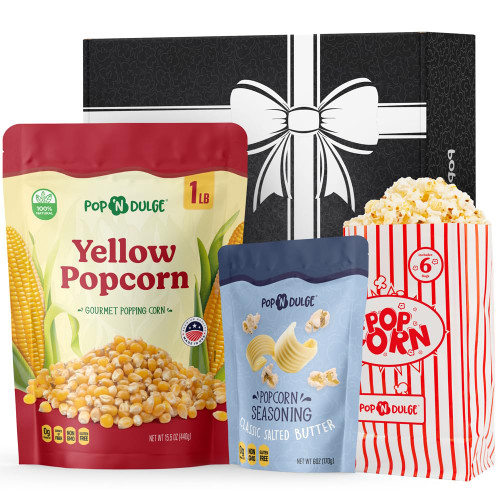 Popcorn Kernels Popcorn Seasoning Movie Theater Gift Basket Set, Bulk Popcorn Kernels With Classic Salted Butter Flavoring Set, Non-GMO Gluten Free, Includes 6 Popcorn Bags Movie Night Supplies Gifts