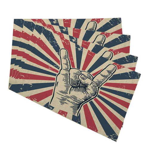 Mugod Rock Hand Placemats Hand Drawn Rock and Roll Hand Sign Decorative Heat Resistant Non-Slip Washable Place Mats for Kitchen Table Mats Set of 4 12"x18"