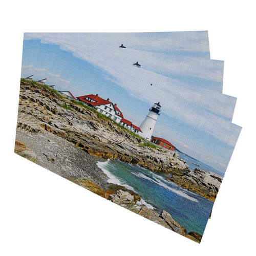 Mugod Lighthouse Placemats Portland Head Lighthouse Decorative Heat Resistant Non-Slip Washable Place Mats for Kitchen Table Mats Set of 4 12"x18"