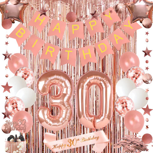 30th Birthday Decorations for Women, Happy Birthday Banner, Number 30 Foil Balloon Happy Birthday Cake Topper Rose Gold Curtain Happy 30th Birthday Sash Anniversary Decorations Birthday Backdrop 30th Birthday Decorations for Women, Happy Birthday Banner, Number 30 Foil Balloon Happy Birthday Cake Topper Rose Gold Curtain Happy 30th Birthday Sash Anniversary Decorations Birthday Backdrop