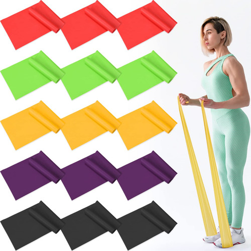 Sratte 15 Pack Resistance Bands for Working Out Therapy Flat Resistance Bands Exercise Bands with Different Strengths for Fitness, Strength Training, Yoga, Pilates, Rehab or Physical Therapy