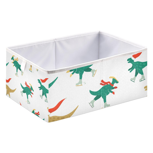 Christmas Dinosaurs Skating Storage Basket Storage Bin Rectangular Collapsible Toy Boxs Shelves Cloth Baskets Organizer for Home Kitchen Office Christmas Dinosaurs Skating Storage Basket Storage Bin Rectangular Collapsible Toy Boxs Shelves Cloth Baskets Organizer for Home Kitchen Office